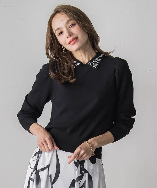 Viaggio Blu（ビアッジョブルー） ニット セーター 襟ビジューニット