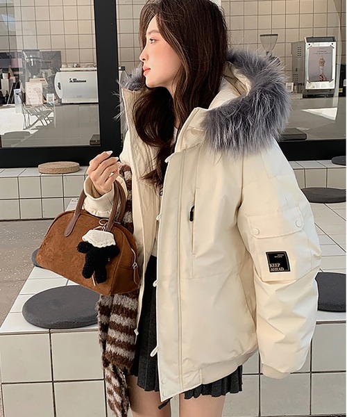 ダウンコート ダウンジャケット フェイクファー付き中綿ミドル丈コート