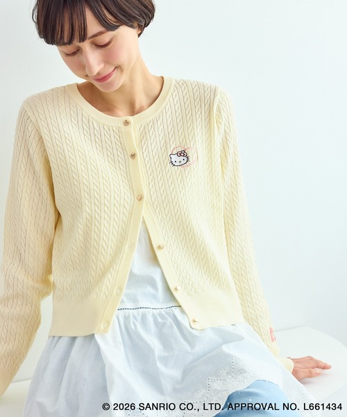 カーディガン 「ROPE' PICNIC×ハローキティ」ワッペンケーブルニット