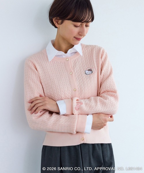 カーディガン 「ROPE' PICNIC×ハローキティ」ワッペンケーブルニット