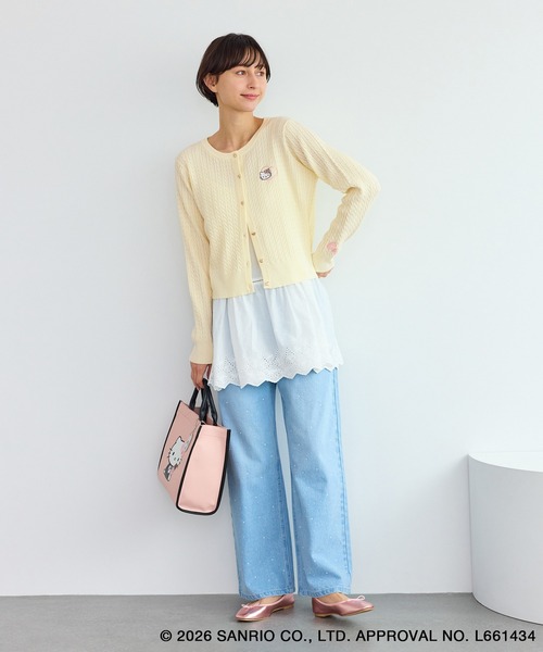 カーディガン 「ROPE' PICNIC×ハローキティ」ワッペンケーブルニット