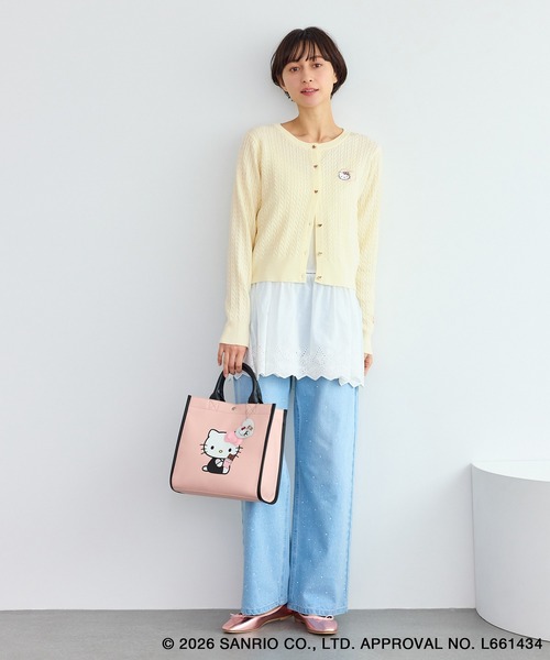 カーディガン 「ROPE' PICNIC×ハローキティ」ワッペンケーブルニット