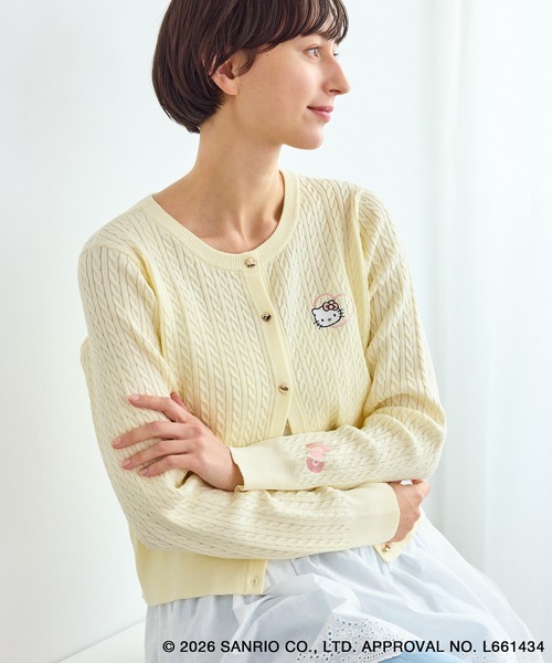 カーディガン 「ROPE' PICNIC×ハローキティ」ワッペンケーブルニット