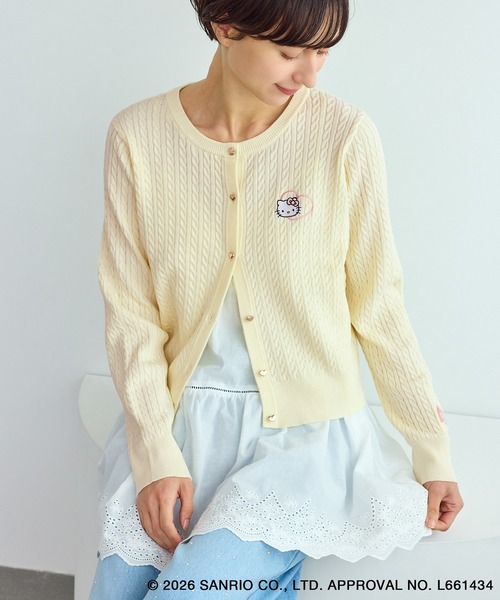 カーディガン 「ROPE' PICNIC×ハローキティ」ワッペンケーブルニット