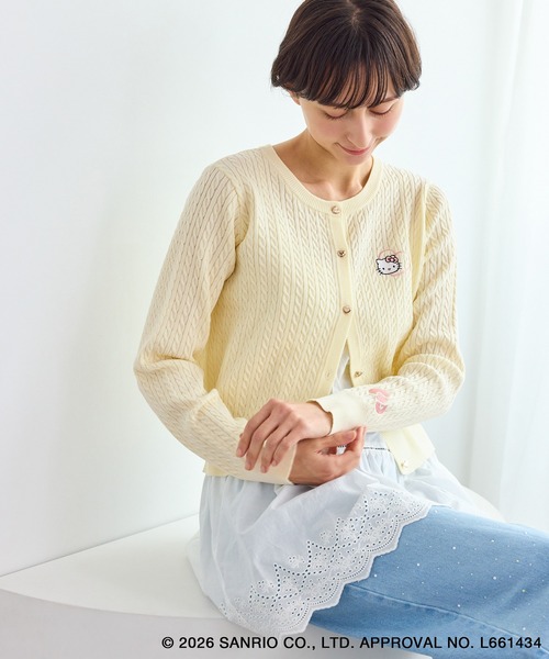 カーディガン 「ROPE' PICNIC×ハローキティ」ワッペンケーブルニット
