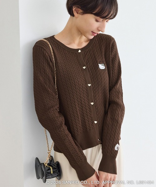 カーディガン 「ROPE' PICNIC×ハローキティ」ワッペンケーブルニット