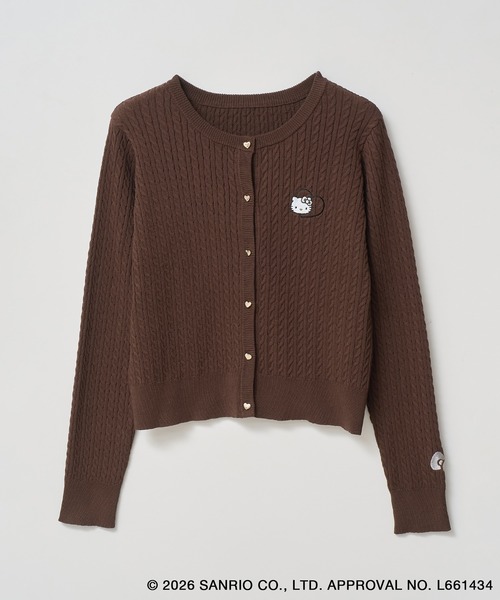 カーディガン 「ROPE' PICNIC×ハローキティ」ワッペンケーブルニット