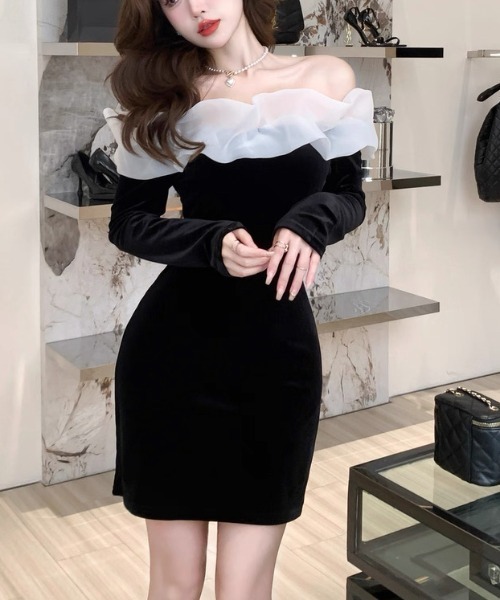 「Sibra」 長袖ワンピース M ブラック レディース_画像5