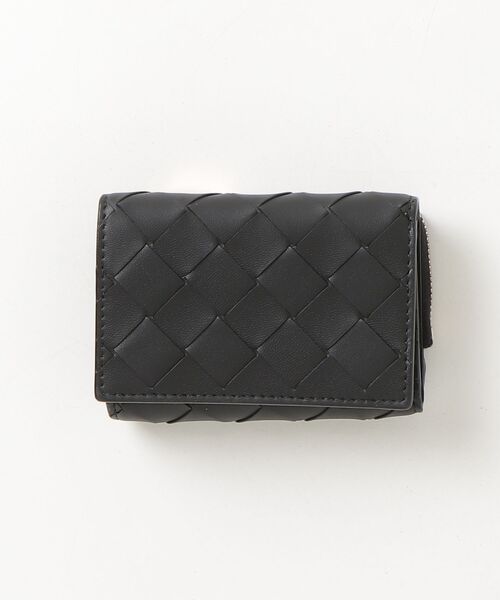 【美品】ボッテガヴェネタ イントレチャート 三つ折り財布 ブラック BOTTEGA VENETA（ボッテガ・ヴェネタ） イントレチャート 三つ折り