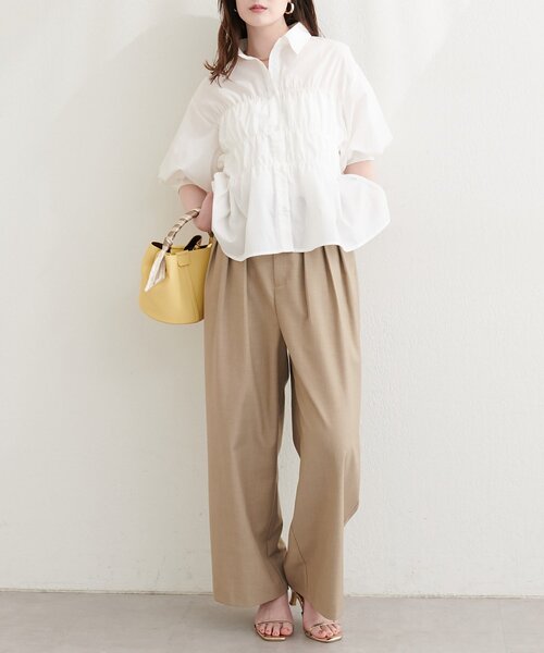 natural couture ブラウス シャツ シャーリングパフスリーブブラウス