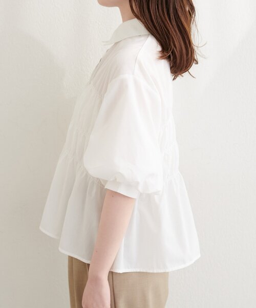 natural couture ブラウス シャツ シャーリングパフスリーブブラウス