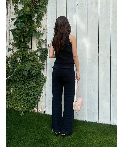 LILY BROWN ブラックパンツ LILY BROWN（リリーブラウン） パンツ クロシェトリムニットパンツ