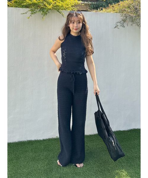 LILY BROWN ブラックパンツ LILY BROWN（リリーブラウン） パンツ クロシェトリムニットパンツ