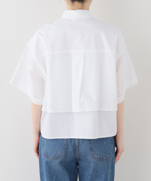 ブラウス シャツ レイヤードライクハーフスリーブシャツ レディースの画像