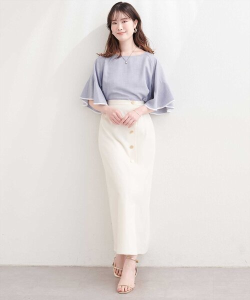 natural couture ブラウス シャツ 麻調合繊ラッフルスリーブブラウス ナチュラルクチュール 麻調合繊ラッフルスリーブブラウス