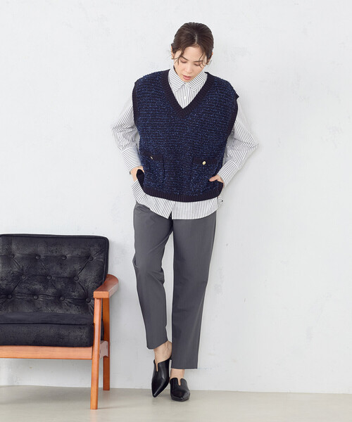 「COMME CA ISM」 長袖シャツ LARGE ネイビー レディース_画像2