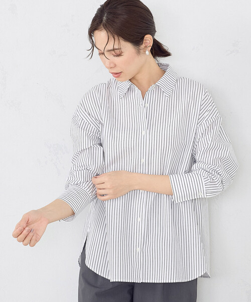 「COMME CA ISM」 長袖シャツ LARGE ネイビー レディース_画像4