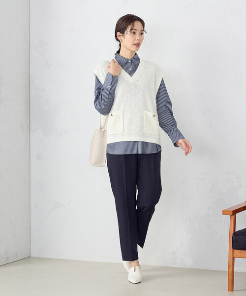 「COMME CA ISM」 長袖シャツ LARGE ネイビー レディース_画像7
