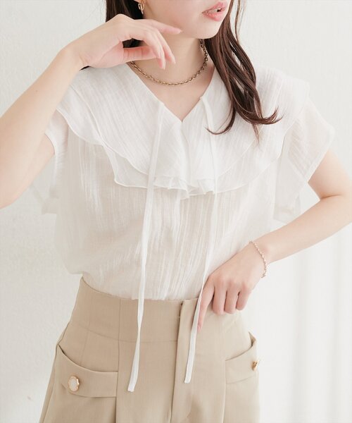 natural couture リネンシャツ ブラウス シャツ 半袖 シアーワッシャー