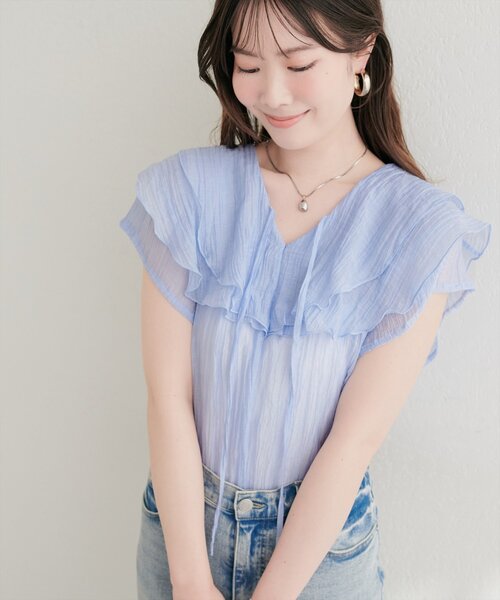 natural couture リネンシャツ ブラウス シャツ 半袖 シアーワッシャー