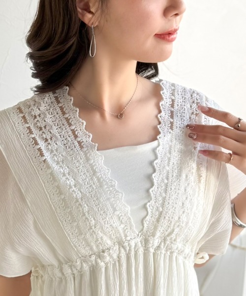 「mily bilet」 半袖ワンピース X-LARGE オフホワイト レディース_画像3