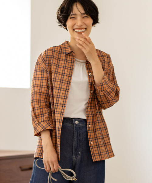 DECOY SINCE 1981 ブラウス シャツ チェック柄7分袖シャツ レディース 