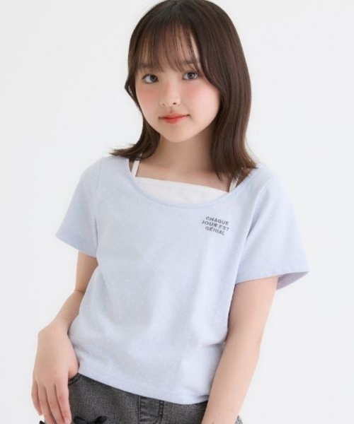 PINK-latte（ピンクラテ） tシャツ ドット柄レイヤード風トップス