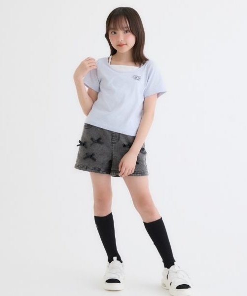 PINK-latte（ピンクラテ） tシャツ ドット柄レイヤード風トップス