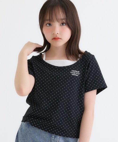 PINK-latte（ピンクラテ） tシャツ ドット柄レイヤード風トップス
