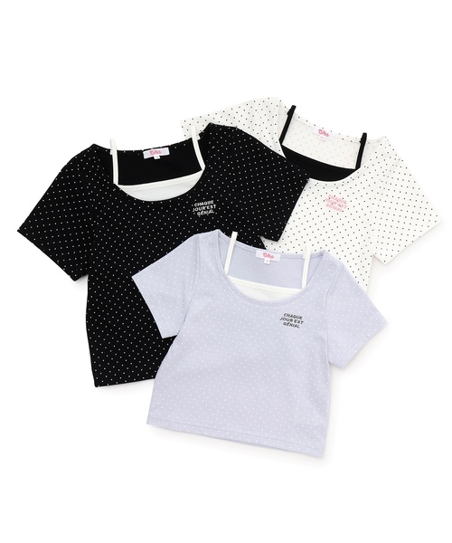PINK-latte（ピンクラテ） tシャツ ドット柄レイヤード風トップス
