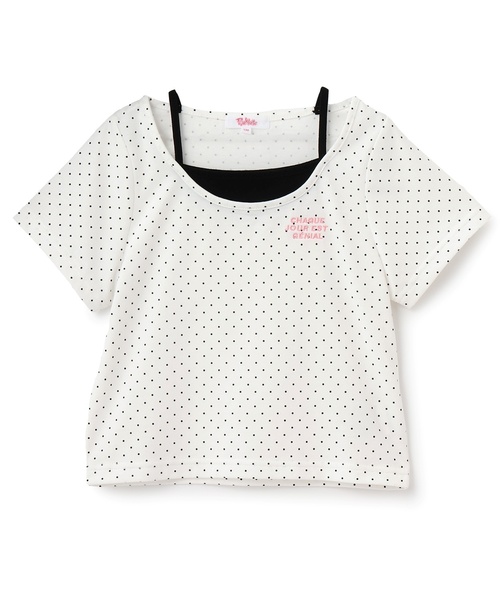 PINK-latte（ピンクラテ） tシャツ ドット柄レイヤード風トップス