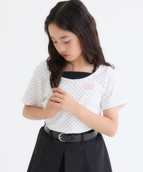 PINK-latte（ピンクラテ） tシャツ ドット柄レイヤード風トップス
