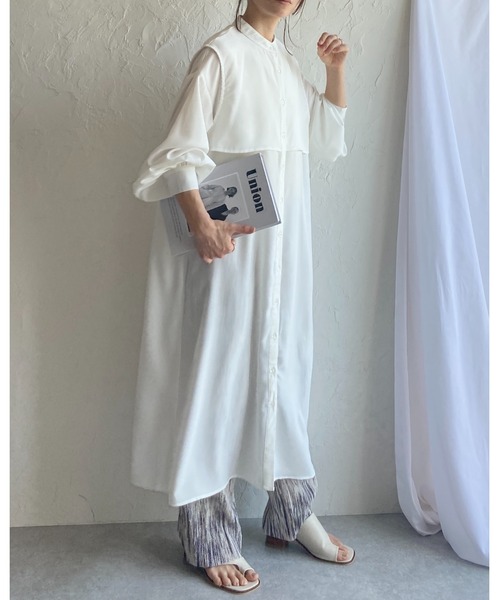 She's Closet シャツワンピース バンドカラーボリュームスリーブ長袖