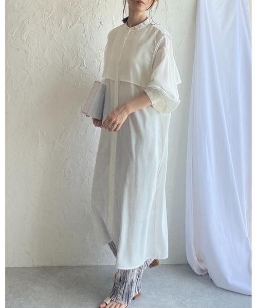 She's Closet シャツワンピース バンドカラーボリュームスリーブ