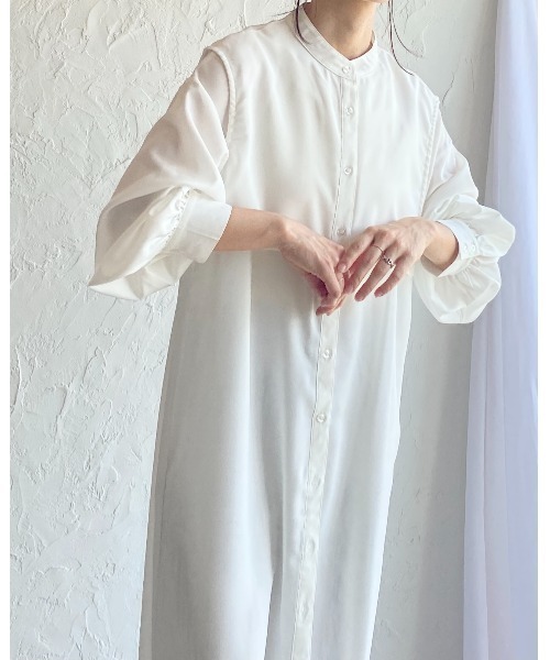 She's Closet シャツワンピース バンドカラーボリュームスリーブ