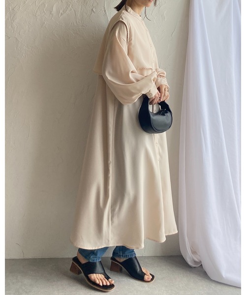 She's Closet シャツワンピース バンドカラーボリュームスリーブ