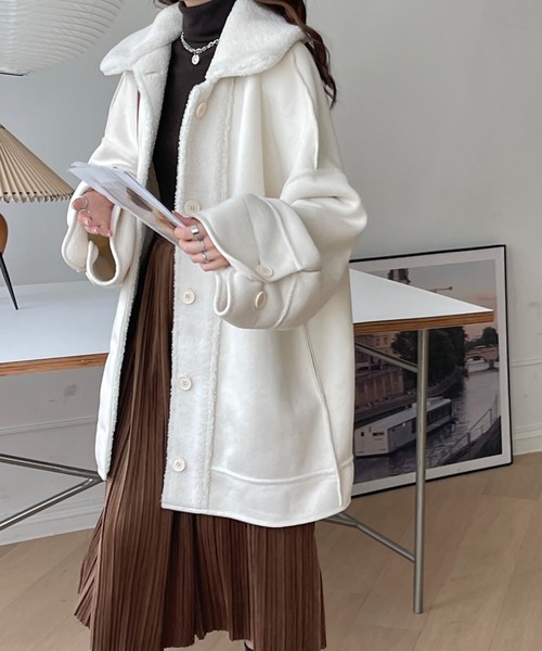 emi+ アウター レディース ボリュームスリーブ ビッグボアコート