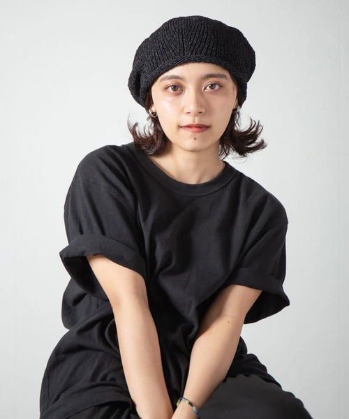 AFPタムベレー帽　dischargeZOUO、クラスト RACAL 帽子 ベレー帽 「Racal」Japanese paper Knit tam beret