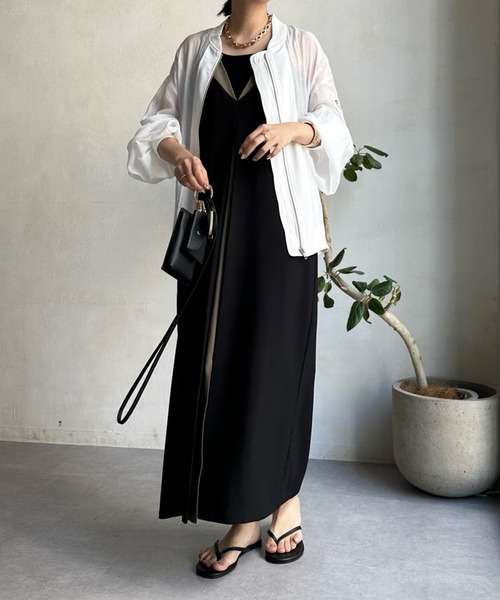 DOUDOU 長袖 ブルゾン アウター ジャケット シアー ブラック シアー切替ブルゾン | DOUDOU(ドゥドゥ)レディース | PAL CLOSET