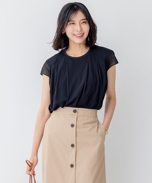 tシャツ 「洗える」チュールコンビジャージー シアー カットソー レディース 23区 tシャツ 「洗える」チュールコンビジャージー シアー