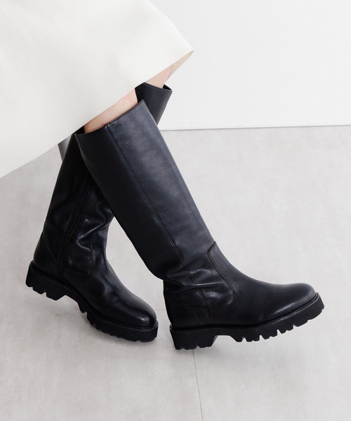 極美品✨【HIMIKO】トラックソール ロングブーツ 黒　サイドジップ　厚底 HIMIKO ブーツ 「Made in Japan」「撥水」トラックソールロングブーツ