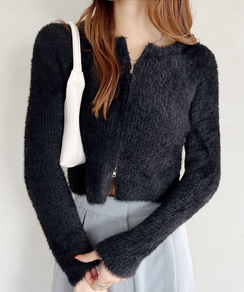 United store ニット セーター シャギージップニットトップ レディース