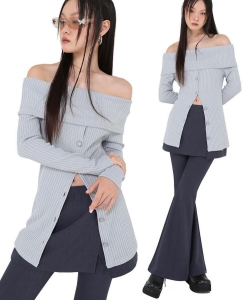 ニット セーター 「Uglyshadow」BEAD KNIT OFF-SHOULDER レディース
