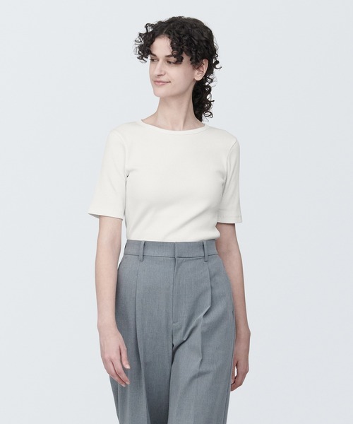 無印良品 tシャツ Tシャツ 婦人 ストレッチリブ編みクルーネック