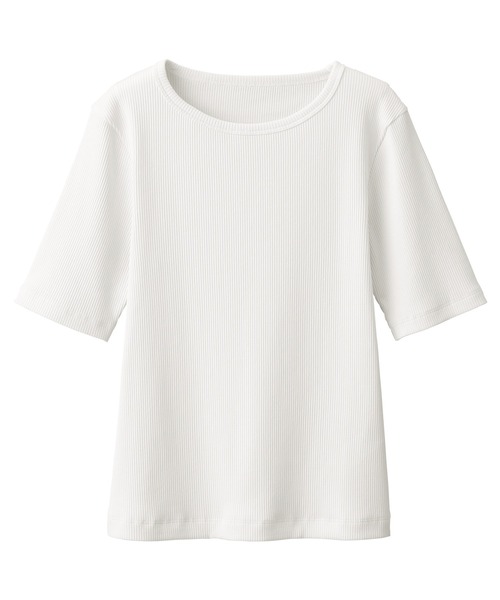 todo リブ編み 半袖Tシャツ 配色襟付きリブ半袖tシャツ レディース 半袖[品番：KH000012198