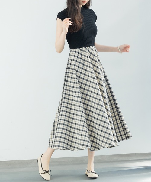 CECIL McBEE ワンピース チェック柄ベルト付きワンピース