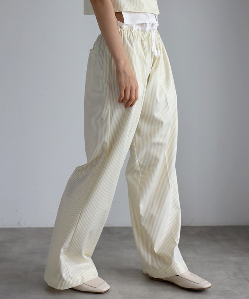 ENC ワイドパンツ パンツ double waist stripe pants / ピンストライプ