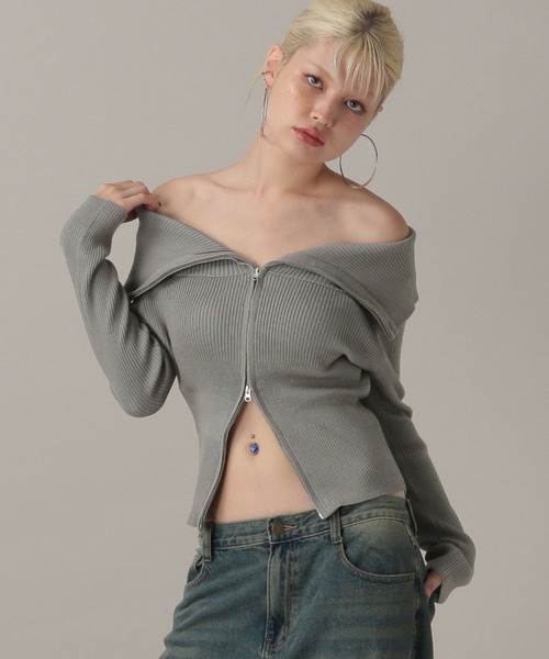 FOREVER21 カーディガン 「2024FW」バイカラーダブルジップ