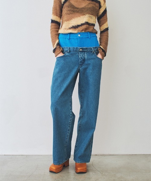 パンツ easy layered denim trousers / blue ジーンズ デニム デニムパンツ easy layered denim trousers