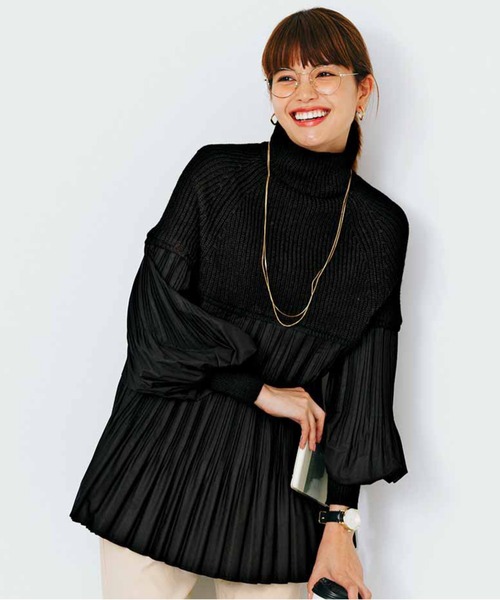 ブラウス シャツ リブ　イン　コンフォート　お出かけにぴったり　プリーツドッキングニットブラウス レディース Live in comfort ブラウス シャツ リブ イン コンフォート